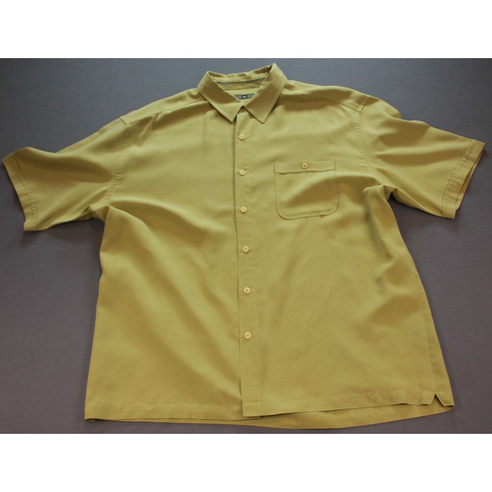 REI Button Up Short Sleeve Gree Rayon Shirt Relaxed Fit Soft Sz XL
